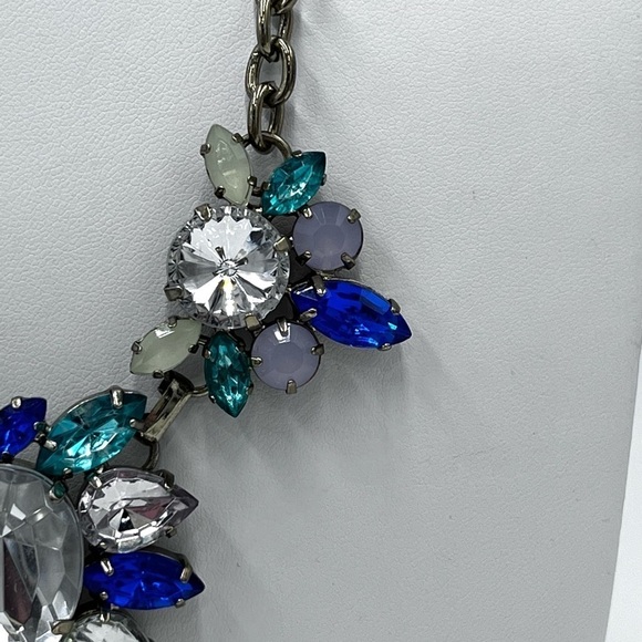 J. Crew Emerald, Blues, Teal, Light Green Rhinestones Statement Bib Necklace - Picture 7 of 14
